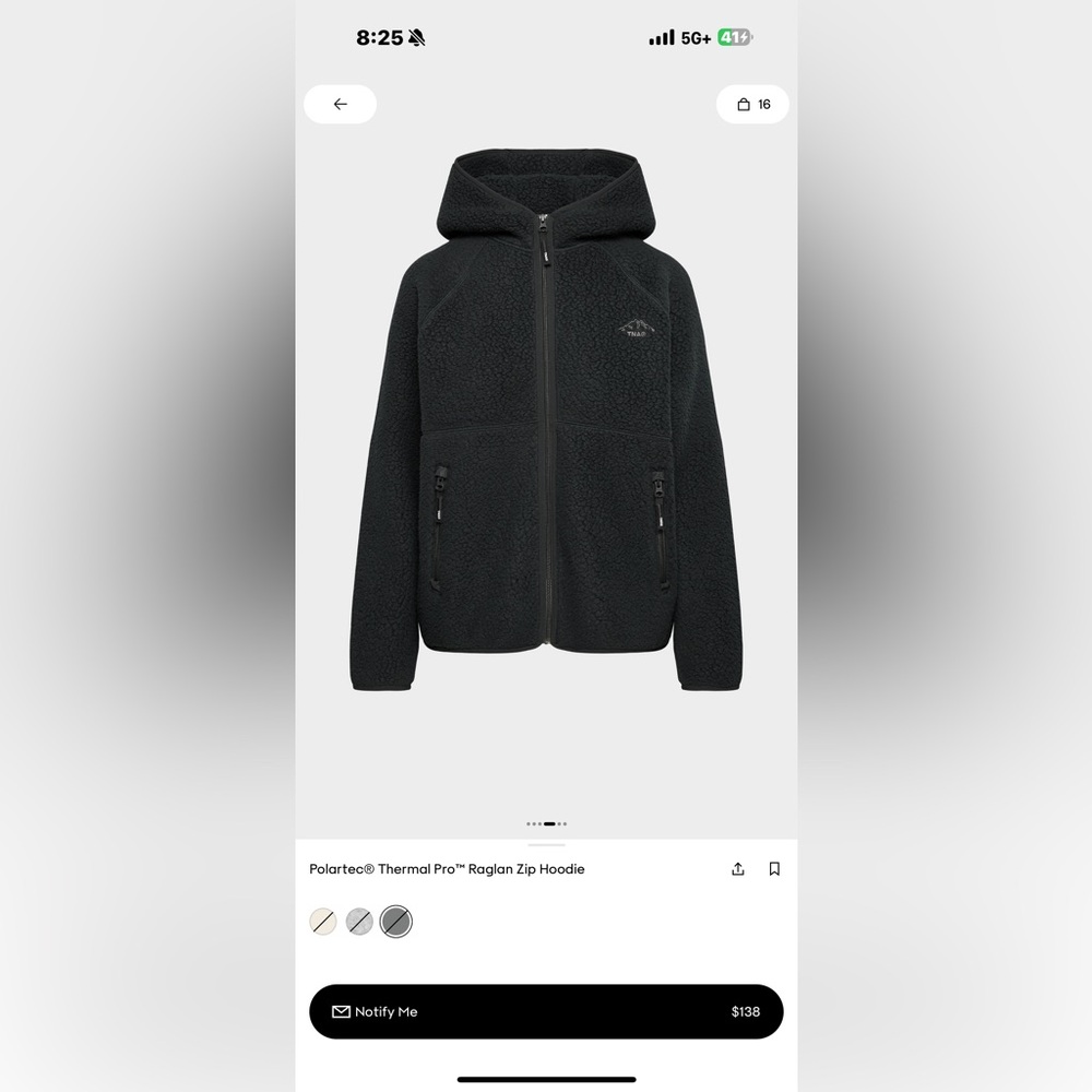Aritzia TNA Polartec Thermal Pro Raglan Zip Hoodie